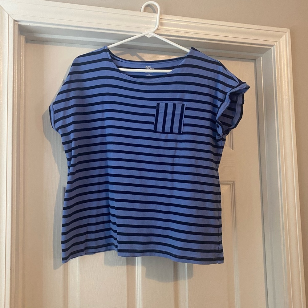 Kim Rogers Blue and Navy Striped Short Sleeve Tee